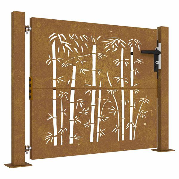 vidaXL Garden Gate 105x105 cm Corten Steel Bamboo Design