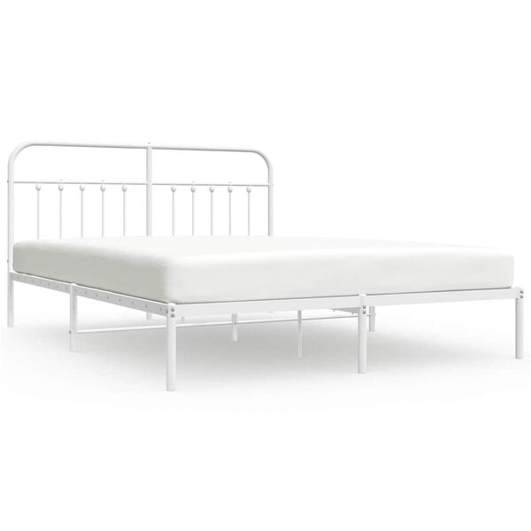 vidaXL Metal Bed Frame without Mattress with Headboard White 183x213cm