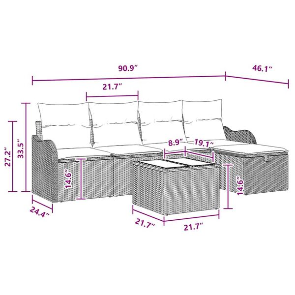 vidaXL Garden Sofa Set 6 pcs Brown and red 231 x 117 x 85 cm