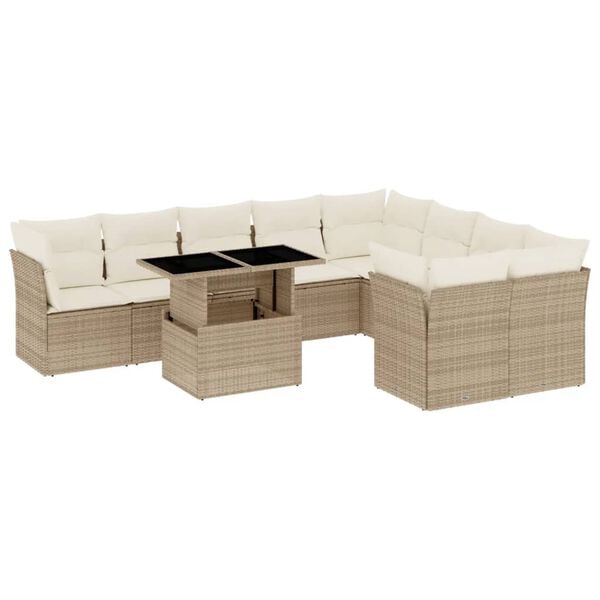vidaXL 10 Piece Garden Sofa Set with Cushions Beige Poly Rattan