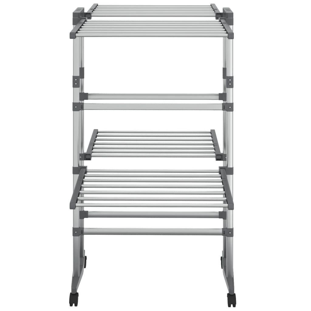 vidaXL 2-Tier Laundry Drying Rack with Wheels Silver 60x70x106 cm