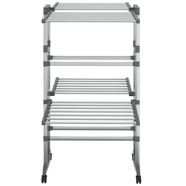 vidaXL 2-Tier Laundry Drying Rack with Wheels Silver 60x70x106 cm
