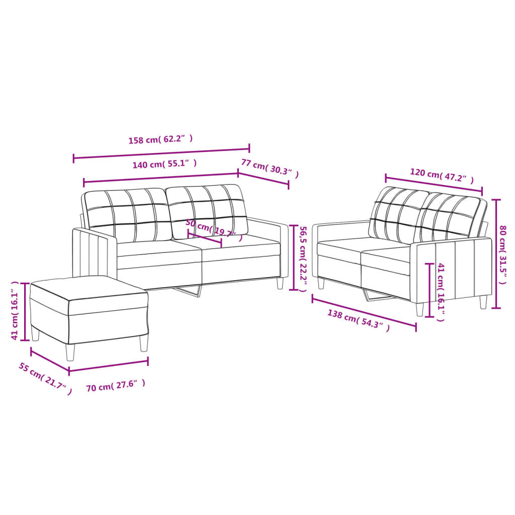 vidaXL 3 Piece Sofa Set with Cushions Dark Grey Fabric