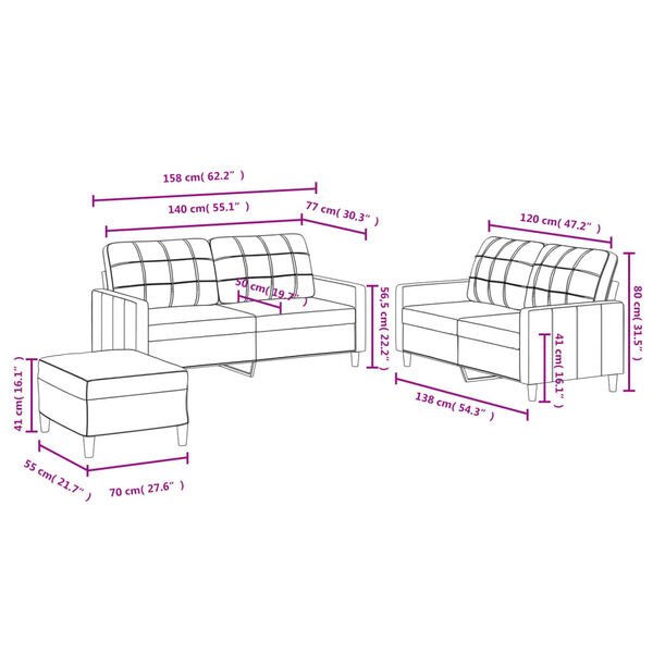vidaXL 3 Piece Sofa Set with Cushions Dark Grey Fabric