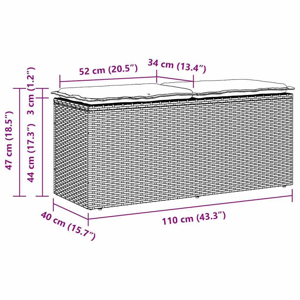 vidaXL Garden Bench with Cushion Grey 110x40x44 cm Poly Rattan
