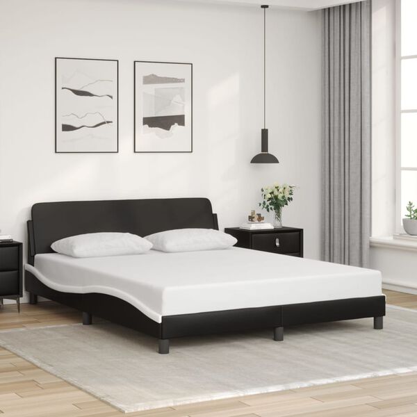 vidaXL Bed Frame "Dover" Black and White 152x203 cm Queen Faux Leather