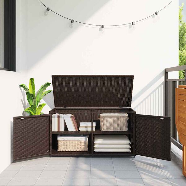 vidaXL Garden Storage Cabinet Brown 110x55x60.5 cm Poly Rattan