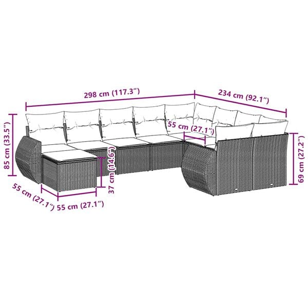 vidaXL 10 Piece Garden Sofa Set with Cushions Black Poly Rattan