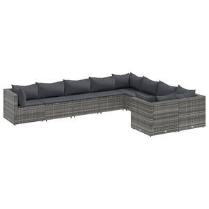vidaXL 9 Piece Garden Sofa Set with Cushions Grey Poly Rattan