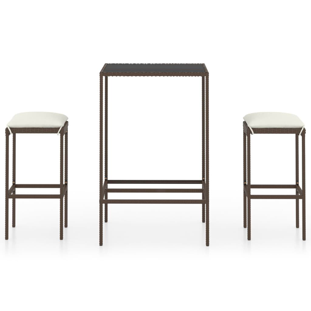 vidaXL 3 Piece Garden Bar Set with Cushions Poly Rattan Brown