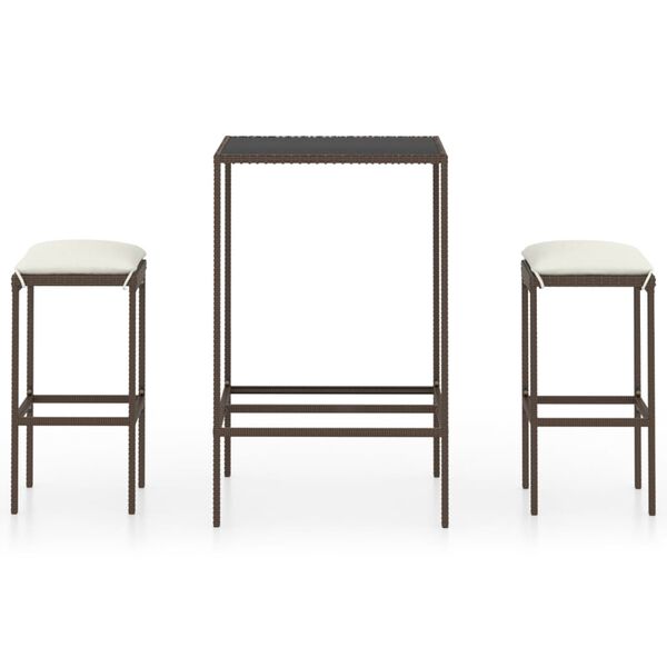 vidaXL 3 Piece Garden Bar Set with Cushions Poly Rattan Brown
