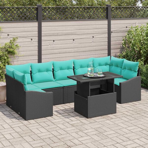 vidaXL 8 Piece Garden Sofa Set with Cushions Black Poly Rattan