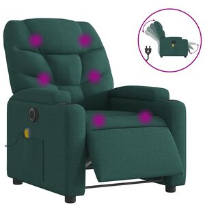 vidaXL Electric Massage Recliner Chair Dark Green Fabric