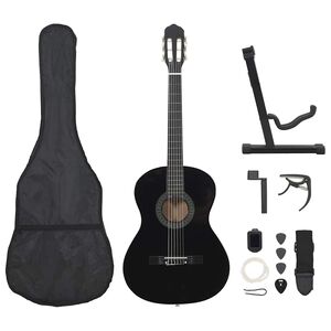 vidaXL 12 Piece Classical Guitar Beginner Set Black 4/4 39"