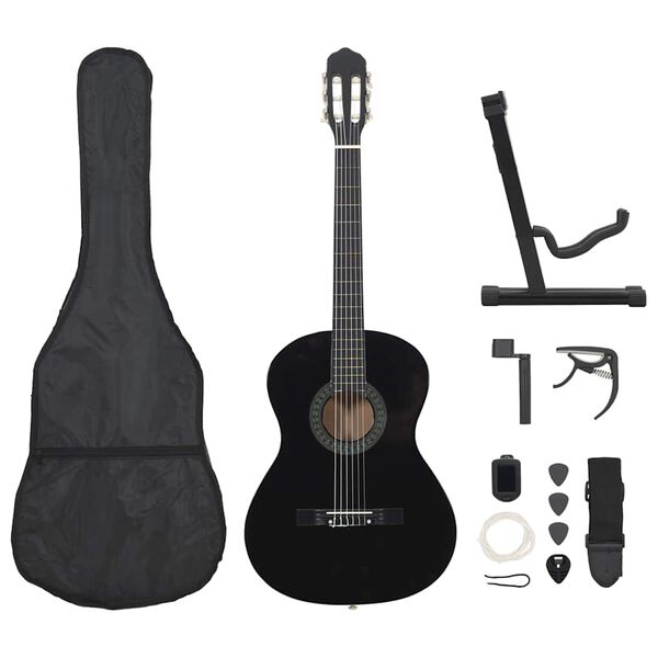 vidaXL 12 Piece Classical Guitar Beginner Set Black 4/4 39"