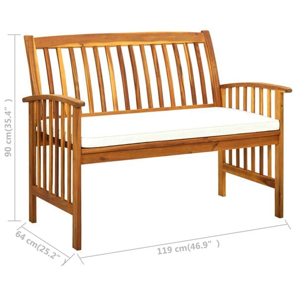 vidaXL Garden Bench with Cushion 119 cm Solid Acacia Wood