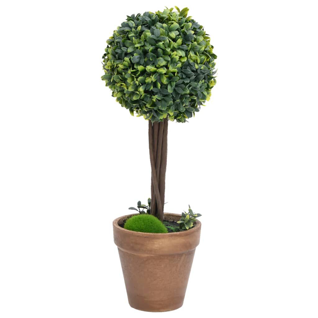 vidaXL Artificial Boxwood Plants 2 pcs with Pots Ball Shaped Green 33 cm