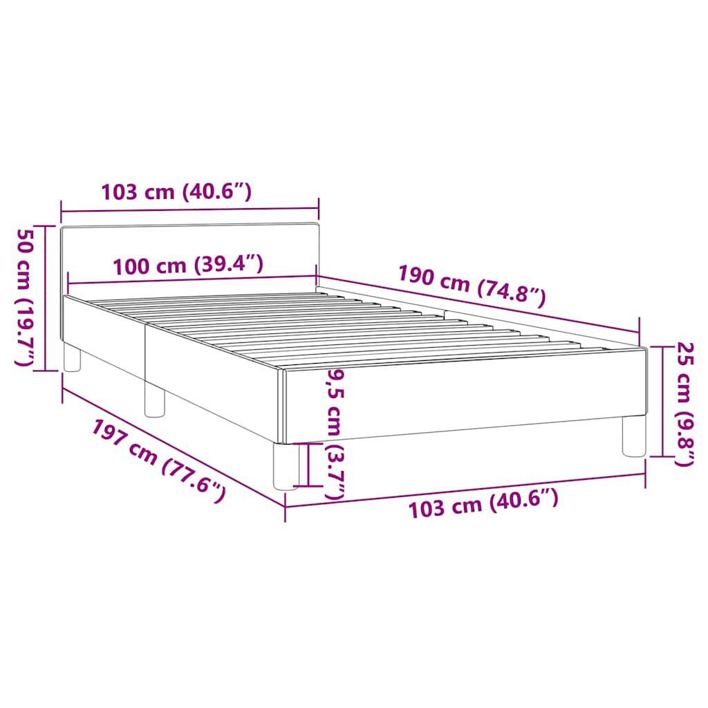 vidaXL Bed Frame without Mattress Dark Grey 100x190 cm Velvet