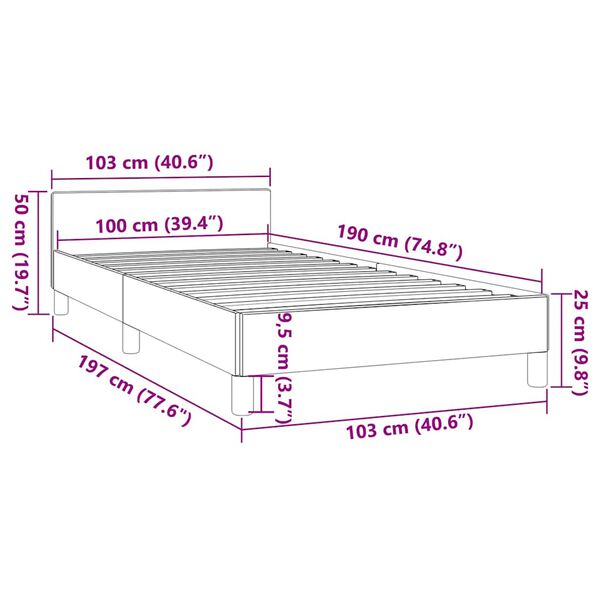 vidaXL Bed Frame without Mattress Dark Grey 100x190 cm Velvet