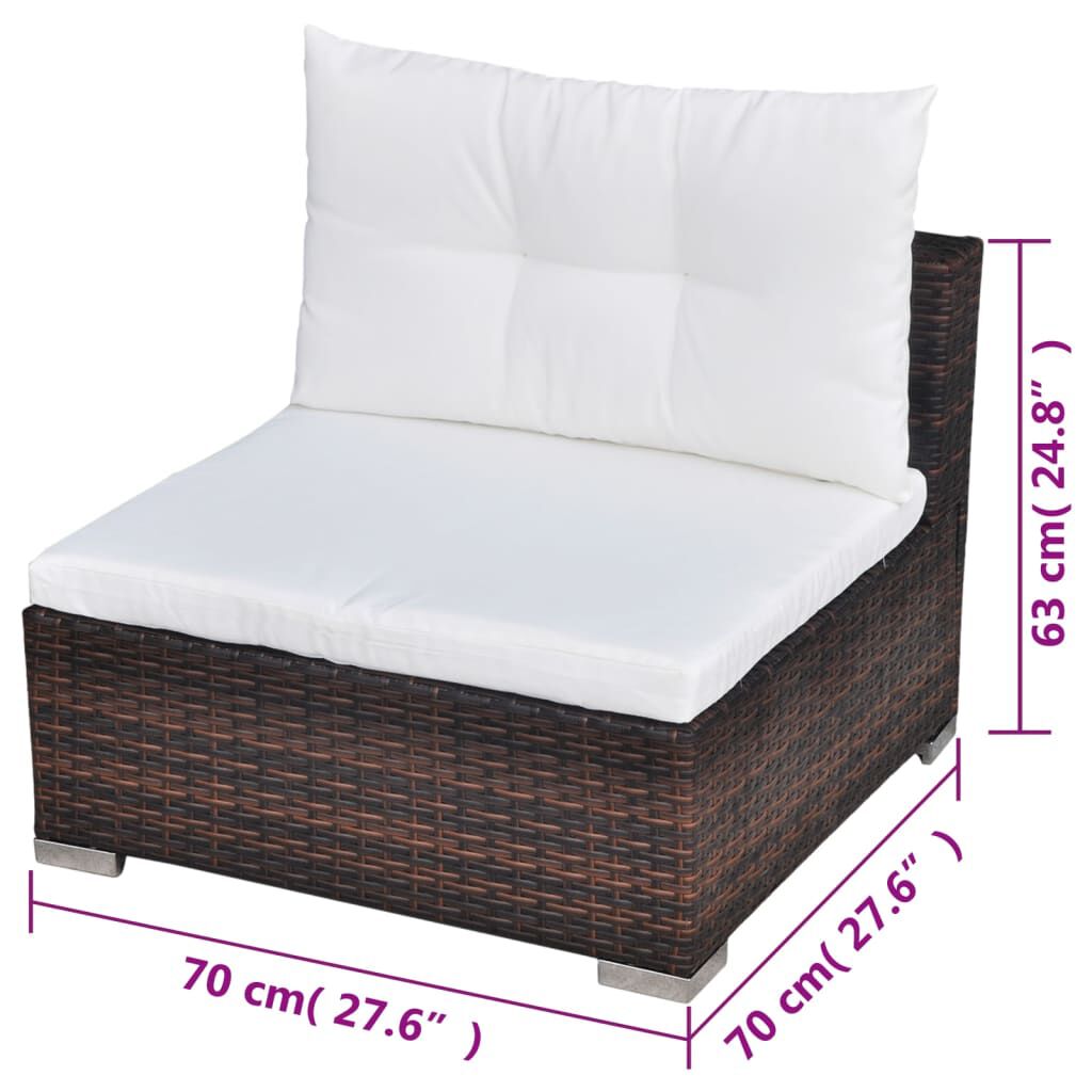 vidaXL 5 Piece Garden Lounge Set with Cushions Poly Rattan Brown