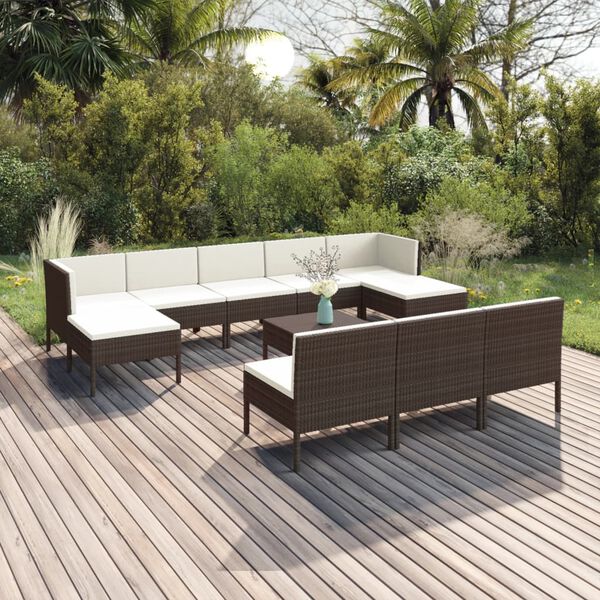 vidaXL 11 Piece Garden Lounge Set with Cushions Poly Rattan Brown