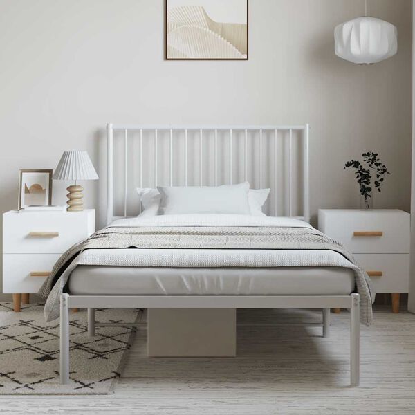 vidaXL Metal Bed Frame without Mattress with Headboard White 100x200cm