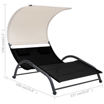 vidaXL Double Sun Lounger with Canopy Textilene Black