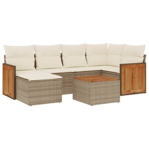 vidaXL 7 Piece Garden Sofa Set with Cushions Beige Poly Rattan