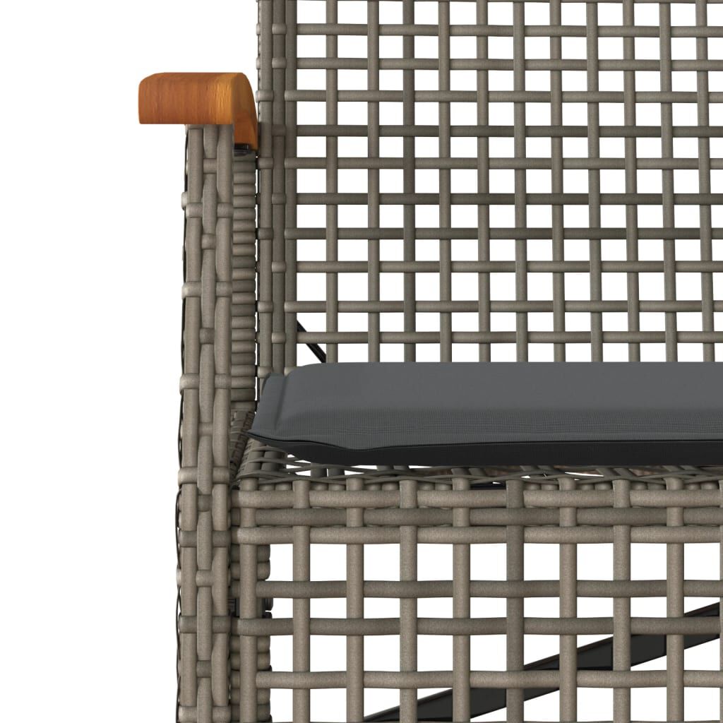 vidaXL Garden Bench with Cushion Grey Poly Rattan Acacia Wood