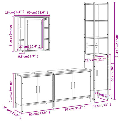 vidaXL 4 Piece Bathroom Cabinet Set Smoked Oak Engineered Wood