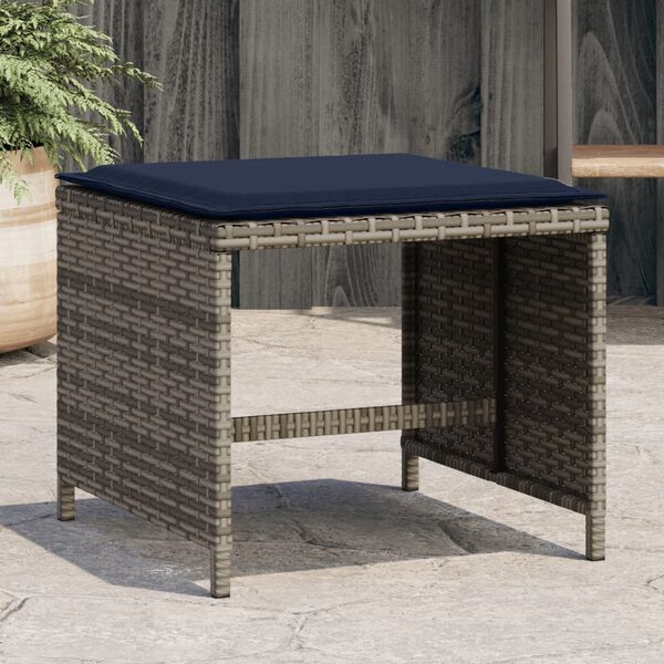 vidaXL Garden Stools with Cushions 4 pcs Grey 40x40x35 cm Poly Rattan