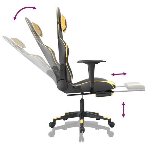 vidaXL Gaming Chair with Footrest Black and Gold Faux Leather