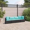 vidaXL 4 Piece Garden Sofa Set with Cushions Black Poly Rattan