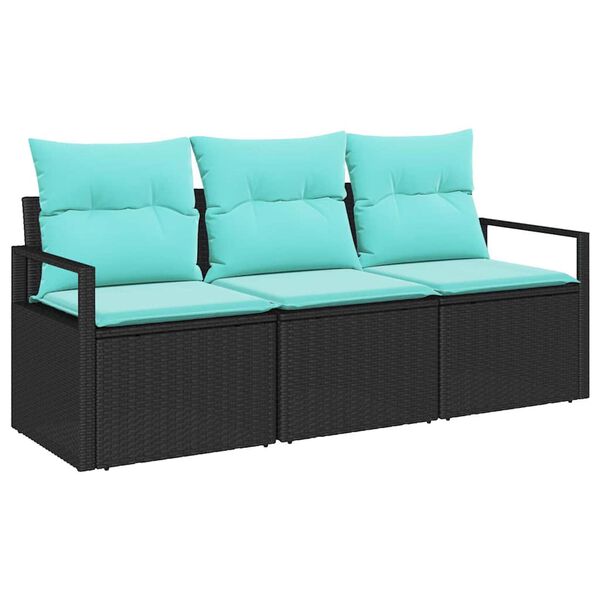 vidaXL Garden Sofa Set 3 pcs Black and Turquoise Poly Rattan