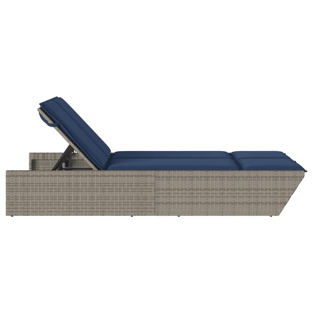vidaXL Double Sun Lounger with Cushions Grey Poly Rattan