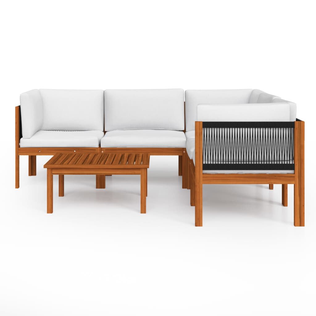 vidaXL 6 Piece Garden Lounge Set with Cushions Cream Solid Acacia Wood