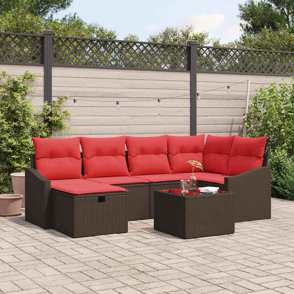 vidaXL Sofa Set with Cushion with Storage Brown Poly Rattan