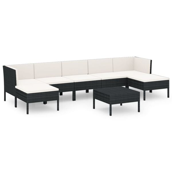 vidaXL 8 Piece Garden Lounge Set with Cushions Poly Rattan Black