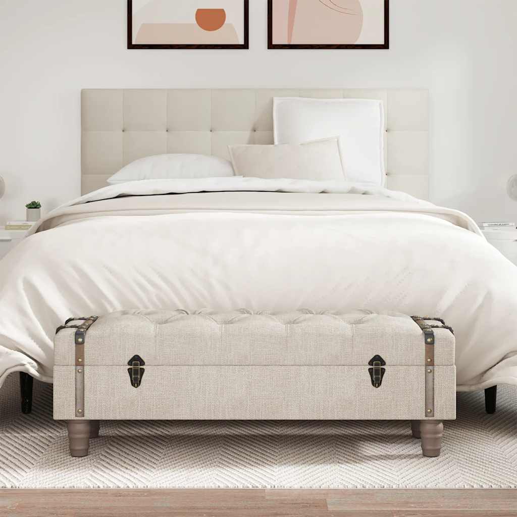 vidaXL Storage Bench 111 cm Cream Solid Wood Fir&Fabric