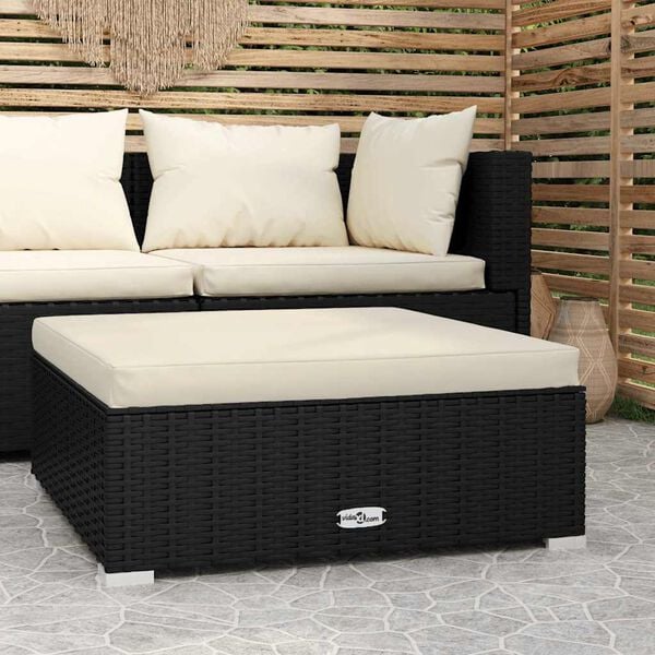 vidaXL Garden Footrest with Cushion Black 70x70x30 cm Poly Rattan