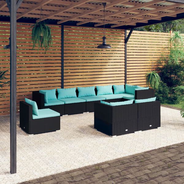 vidaXL 9 Piece Garden Lounge Set with Cushions Poly Rattan Black