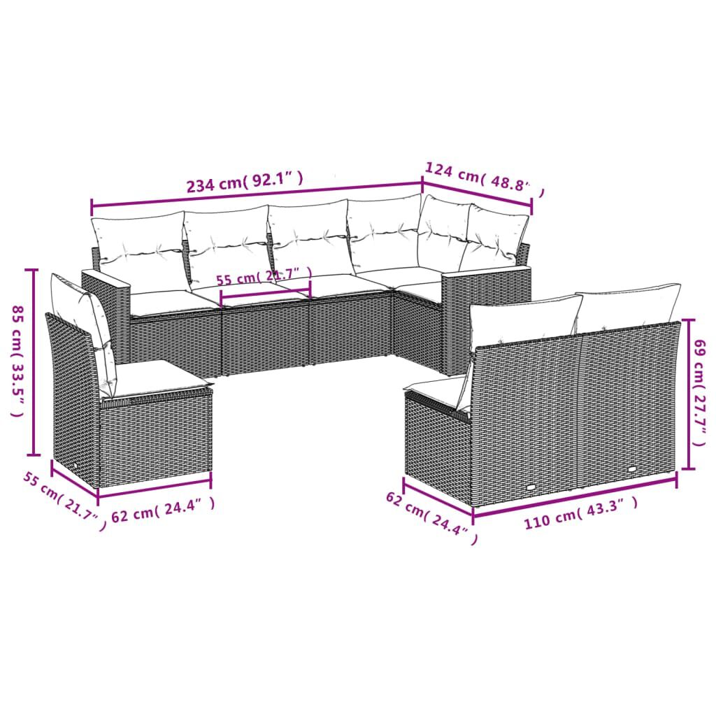 vidaXL 8 Piece Garden Sofa Set with Cushions Black Poly Rattan