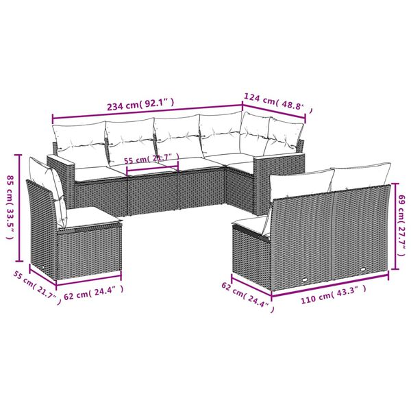 vidaXL 8 Piece Garden Sofa Set with Cushions Black Poly Rattan