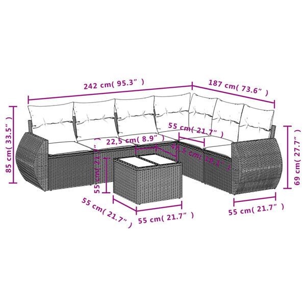 vidaXL 7 Piece Garden Sofa Set with Cushions Black Poly Rattan