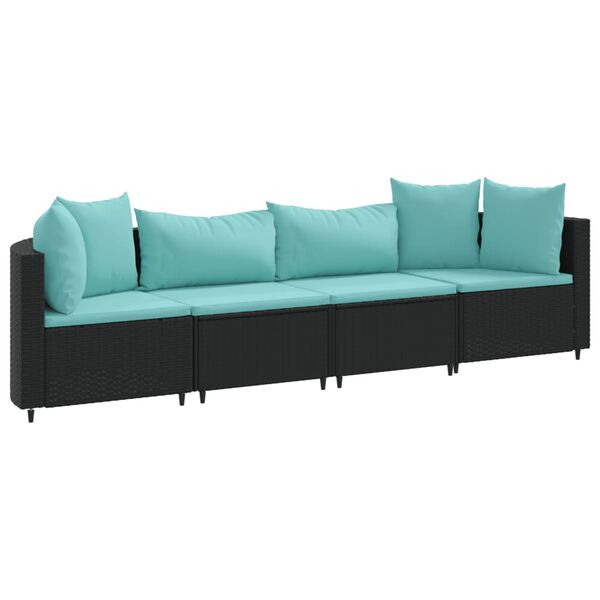 vidaXL 4 Piece Garden Sofa Set with Cushions Black Poly Rattan