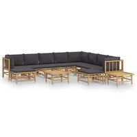 vidaXL 12 Piece Garden Lounge Set with Dark Grey Cushions Bamboo