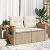 vidaXL Garden Sofa with Cushions 2-Seater Beige Poly Rattan