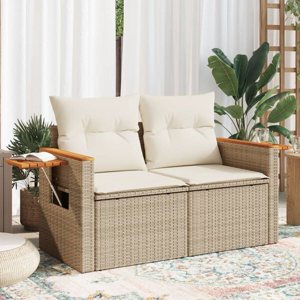 vidaXL Garden Sofa with Cushions 2-Seater Beige Poly Rattan