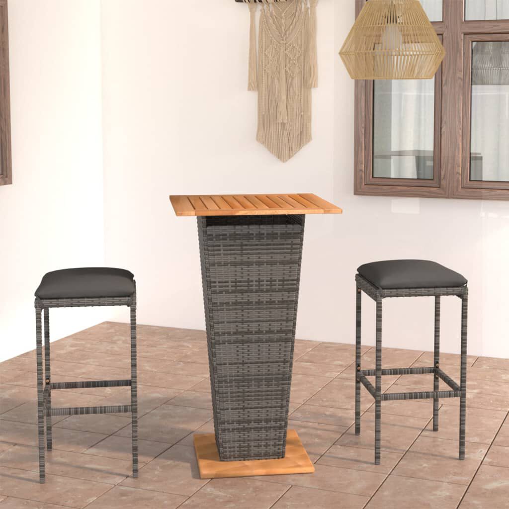 vidaXL 3 Piece Garden Bar Set with Cushions Poly Rattan Grey