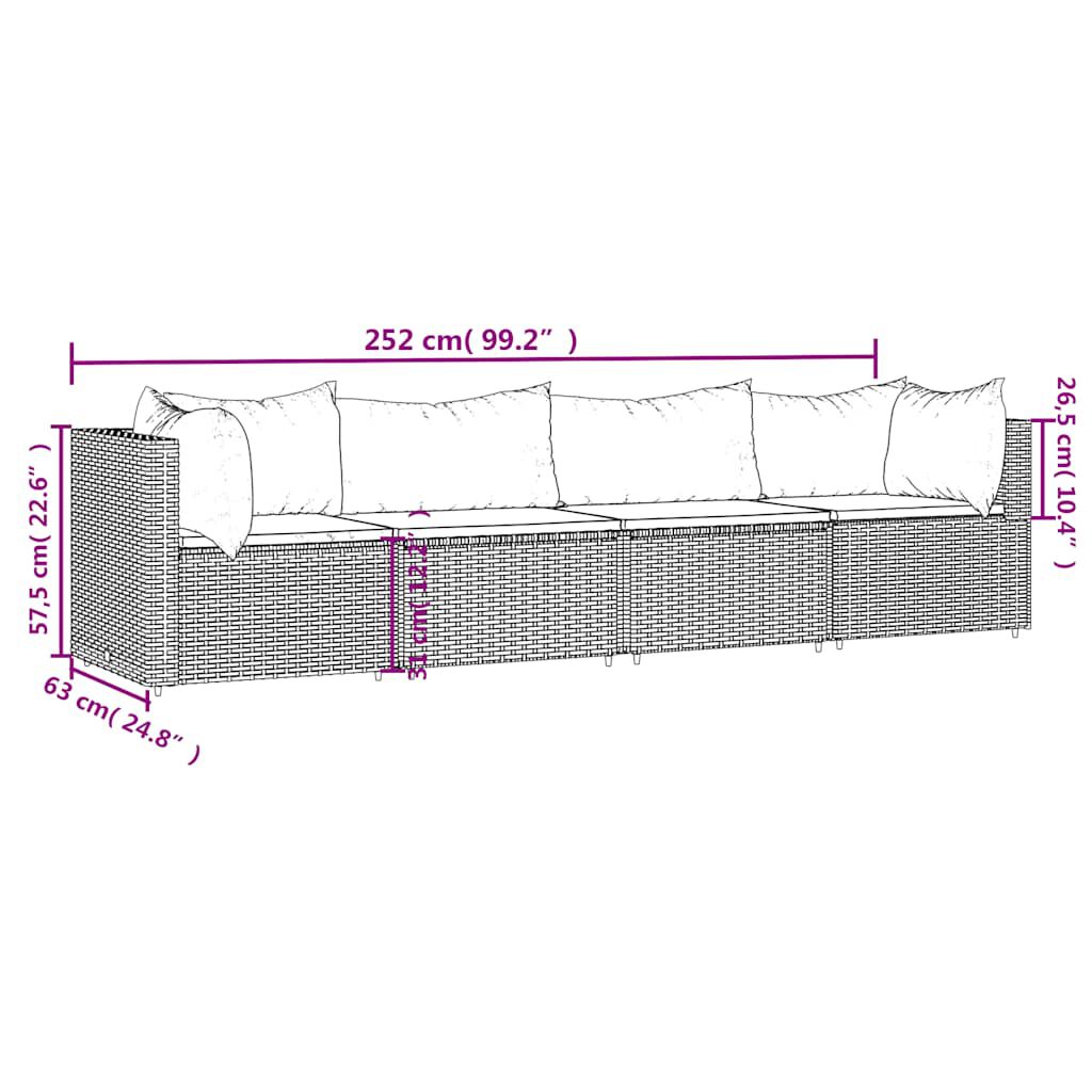 vidaXL 4 Piece Garden Lounge Set with Cushions Grey Poly Rattan